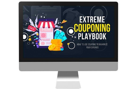 E-book on extreme couponing strategies displayed on computer screen.