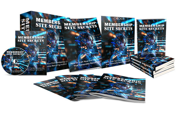 Collection of "Membership Site Secrets" books and guides.