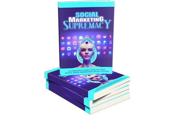 Social media marketing book cover with futuristic female graphic.